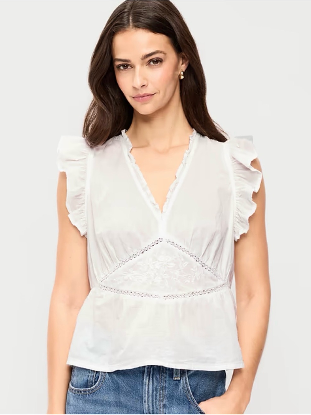 Old Navy White Ruffle Sleeve V-Neck Blouse